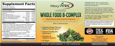 MoxyVites By NutraFitz Whole Food B-Complex source label used in the packaging illustration