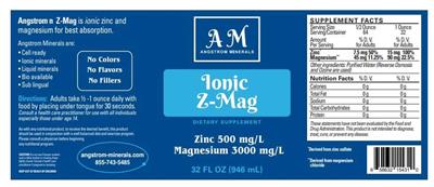 AM Angstrom Minerals Ionic Z-Mag source label used in the packaging illustration