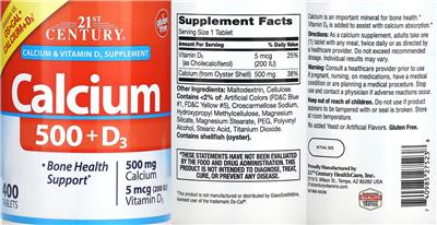 21st Century Calcium 500+D3 source label used in the packaging illustration