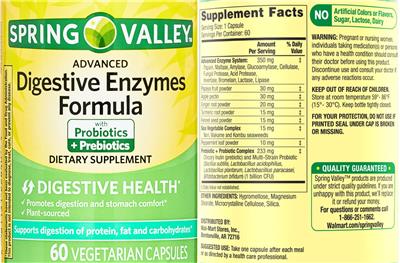 Spring Valley Advanced Digestive Enzymes Formula source label used in the packaging illustration