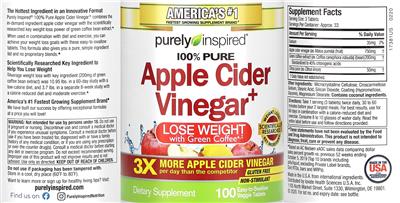 Purely Inspired 100% Pure Apple Cider Vinegar+ source label used in the packaging illustration
