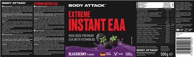 Body Attack Extreme Instant EAA Blackberry Flavour source label used in the packaging illustration