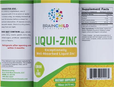 Brainchild Nutritionals Liqui-Zinc Lemon & Lime source label used in the packaging illustration