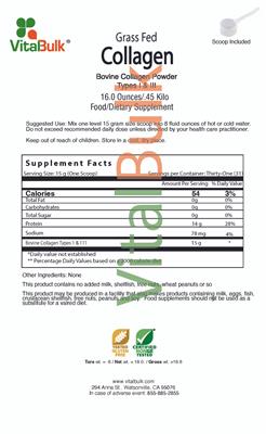 VitalBulk Grass Fed Collagen source label used in the packaging illustration