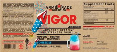 Arms Race Nutrition Vigor 2nd Edition Bombsicle source label used in the packaging illustration