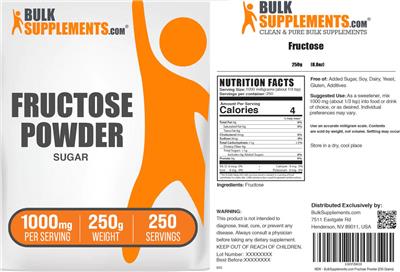 BulkSupplements.com Fructose Powder 1000 mg product packaging
