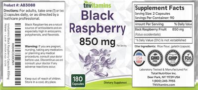 tnvitamins Black Raspberry 850 mg source label used in the packaging illustration