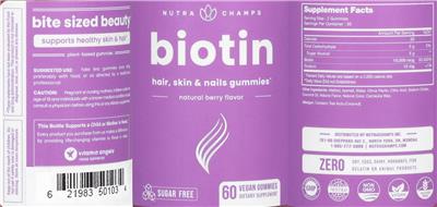 NutraChamps Biotin Gummies Sugar Free Natural Berry Flavor source label used in the packaging illustration