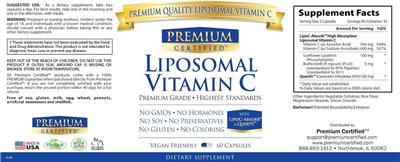 Premium Certified Liposomal Vitamin C source label used in the packaging illustration