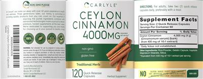 Carlyle Ceylon Cinnamon 4000 mg source label used in the packaging illustration