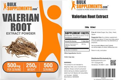 BulkSupplements.com Valerian Root Extract Powder 500 mg product packaging