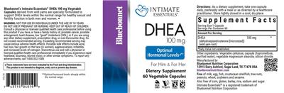 Bluebonnet Intimate Essentials DHEA 100 mg source label used in the packaging illustration