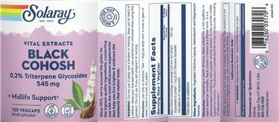 Solaray Black Cohosh 545 mg source label used in the packaging illustration
