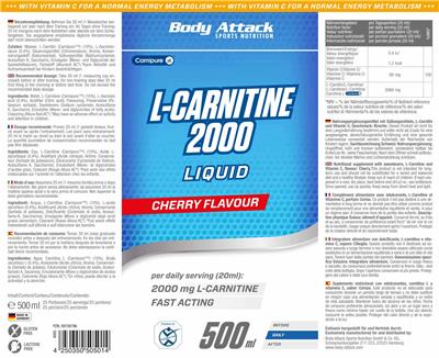 Body Attack Sports Nutrition L-Carnitine 2000 Liquid Cherry Flavour product packaging