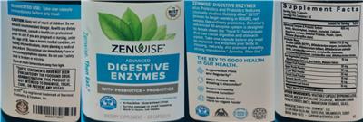 Zenwise Advanced Digestive Enzymes with Prebiotics + Probiotics source label used in the packaging illustration