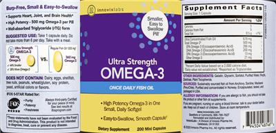 InnovixLabs Ultra Strength Omega-3 source label used in the packaging illustration