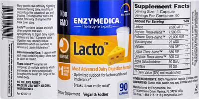 Enzymedica Lacto source label used in the packaging illustration