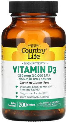 Country Life Vitamin D3 250 mcg (10000 IU) product packaging