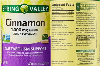 Spring Valley Cinnamon 1000 mg source label used in the packaging illustration