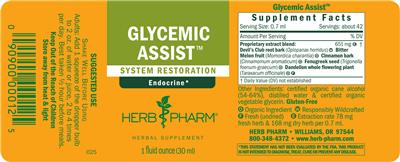 Herb Pharm Glycemic Assist source label used in the packaging illustration