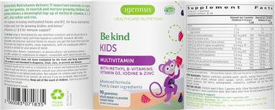 Igennus Healthcare Nutrition Be Kind Kids Multivitamin source label used in the packaging illustration