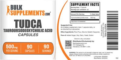 BulkSupplements.com TUDCA Tauroursodeoxycholic Acid 500 mg product packaging