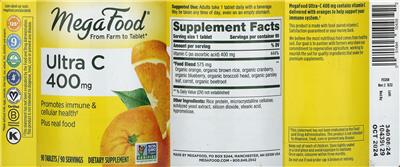 MegaFood Ultra C 400 mg source label used in the packaging illustration