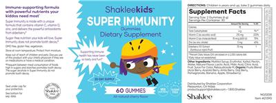 Shakleekids Super Immunity Gummies All-Natural Cherry Flavor source label used in the packaging illustration