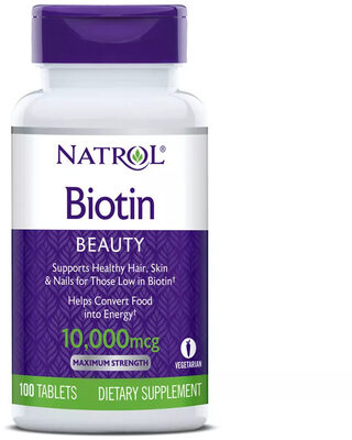 Natrol Biotin 10000 mcg source label used in the packaging illustration