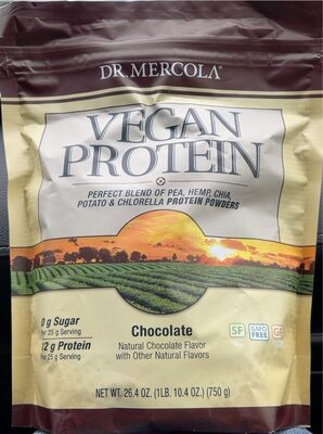 Pure Power Vegan Protein Chocolate source label used in the packaging illustration