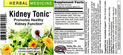 Herbs Etc. Kidney Tonic source label used in the packaging illustration