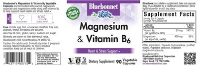 Bluebonnet Magnesium & Vitamin B6 source label used in the packaging illustration