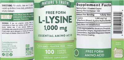Nature's Truth L-Lysine 1000 mg source label used in the packaging illustration