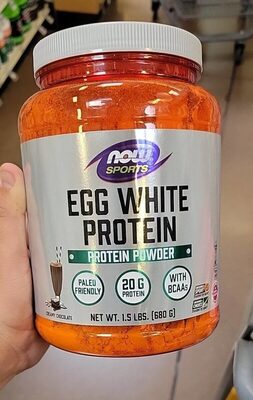 NOW Sports Egg White Protein Creamy Chocolate source label used in the packaging illustration
