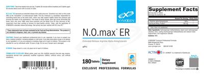 XYMOGEN N.O.max ER source label used in the packaging illustration