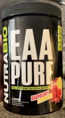 NutraBio EAA Pure Raspberry Lemonade source label used in the packaging illustration