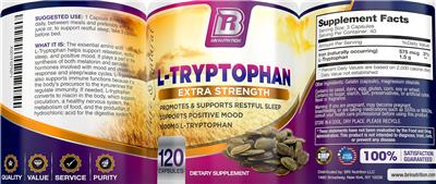BRI Nutrition L-Tryptophan Extra Strength 1500 mg source label used in the packaging illustration