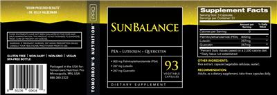 Tomorrow's Nutrition Pro SunBalance source label used in the packaging illustration