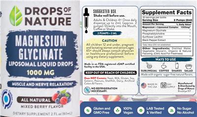 Drops of Nature Magnesium Glycinate Liposomal Liquid Drops 1000 mg Mixed Berry Flavor product packaging