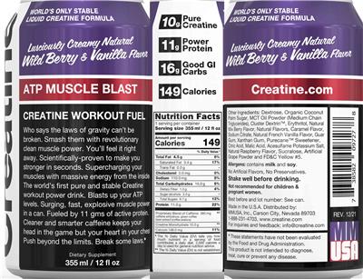 MMUSA ATP Muscle Blast Wild Berry & Vanilla Flavor source label used in the packaging illustration