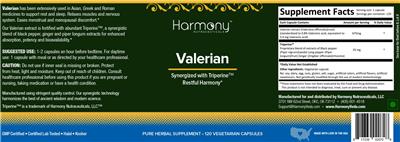 Harmony Nutraceuticals Valerian source label used in the packaging illustration