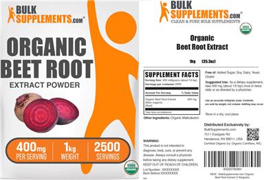 BulkSupplements.com Organic Beet Root Extract Powder 400 mg product packaging