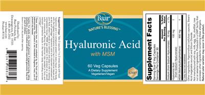 Baar Nature's Blessing Hyaluronic Acid with MSM source label used in the packaging illustration