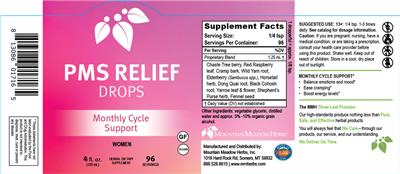 Mountain Meadow Herbs PMS Relief Drops source label used in the packaging illustration