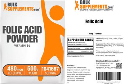 BulkSupplements.com Folic Acid Powder 480 mcg product packaging