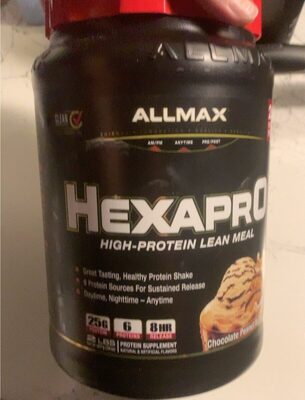 ALLMAX HEXAPRO Chocolate Peanut Butter source label used in the packaging illustration