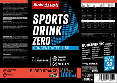 Body Attack Sports Nutrition Sports Drink Zero Blood Orange Flavour product packaging