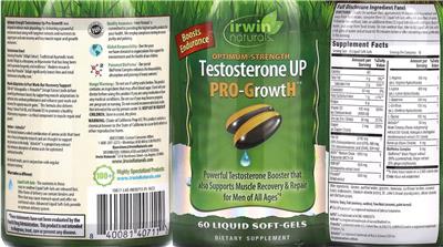 Irwin Naturals Optimum-Strength Testosterone UP PRO-GrowtH source label used in the packaging illustration