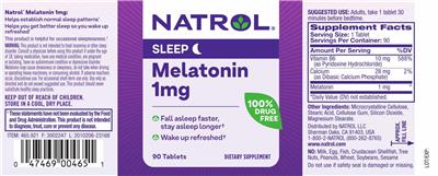 Natrol Melatonin 1 mg source label used in the packaging illustration