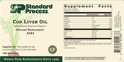 SP Standard Process Cod Liver Oil source label used in the packaging illustration